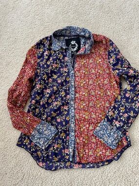 Santiago Mixed Floral Button-Up Cotton Shirt Women Sz Medium by Cino